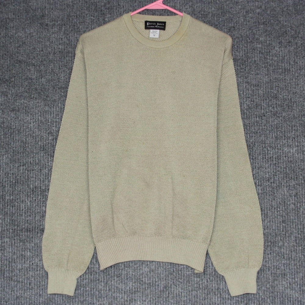 Patrick James Mens Medium 100 Pima‎ Cotton Knit Sweater Tan Casual Crewneck